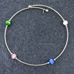 Sterling Silver 925 Memory Wire Multicolor Simulated Cat's Eye Bracelet 7.5"